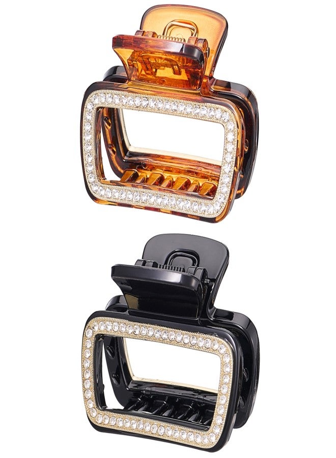 SINIDE Crystal Hair Claw Clips, Square Rhinestone Plastic Claw Clips Nonslip Acrylic Jaw Clip for Thick Long Hair, Fashion Clamps Accessories for Women Strong Hold Barrette for Styling (2 Pack) - Image 1